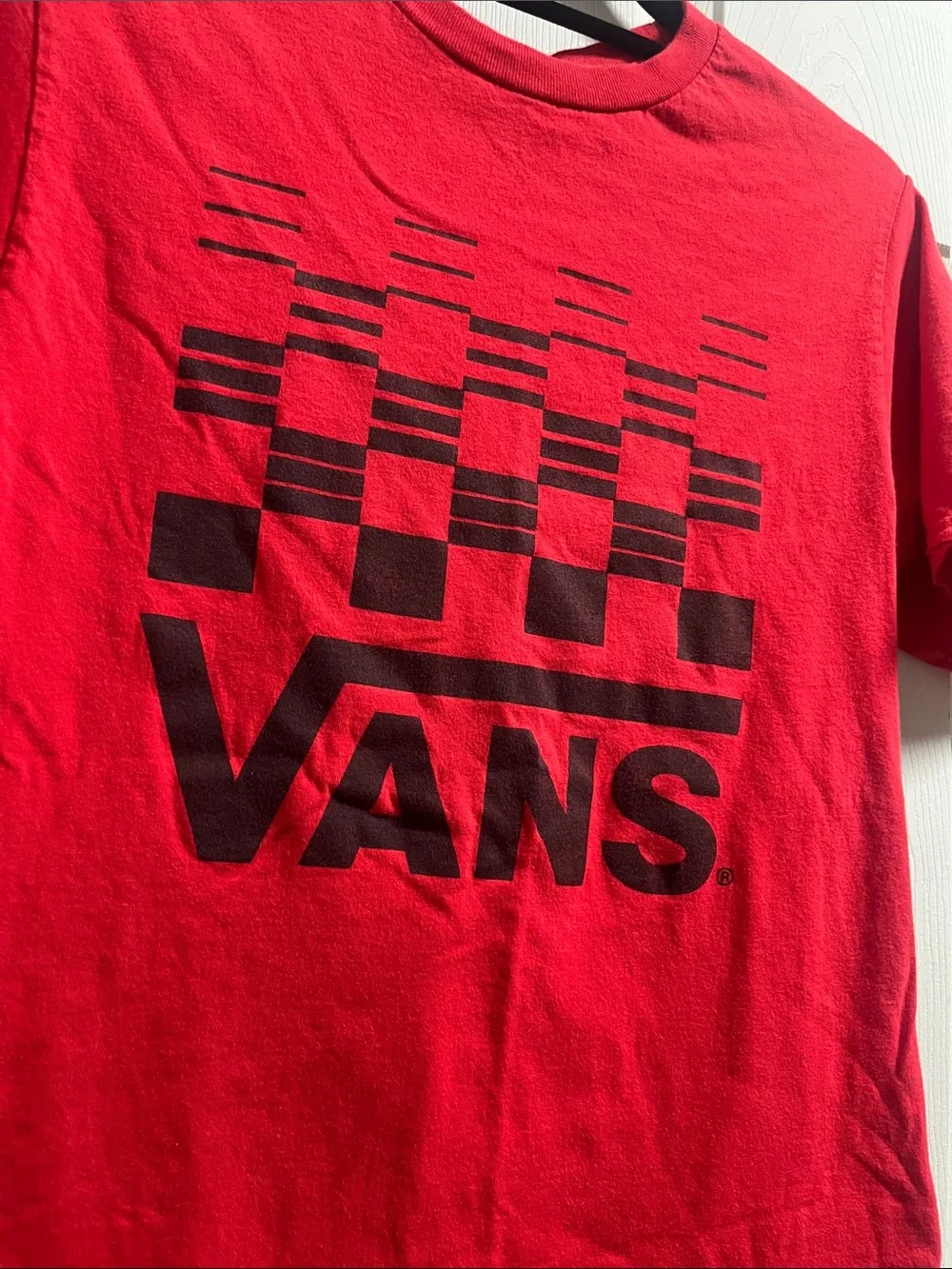 Vans Red Tee with Black Checker Graphic